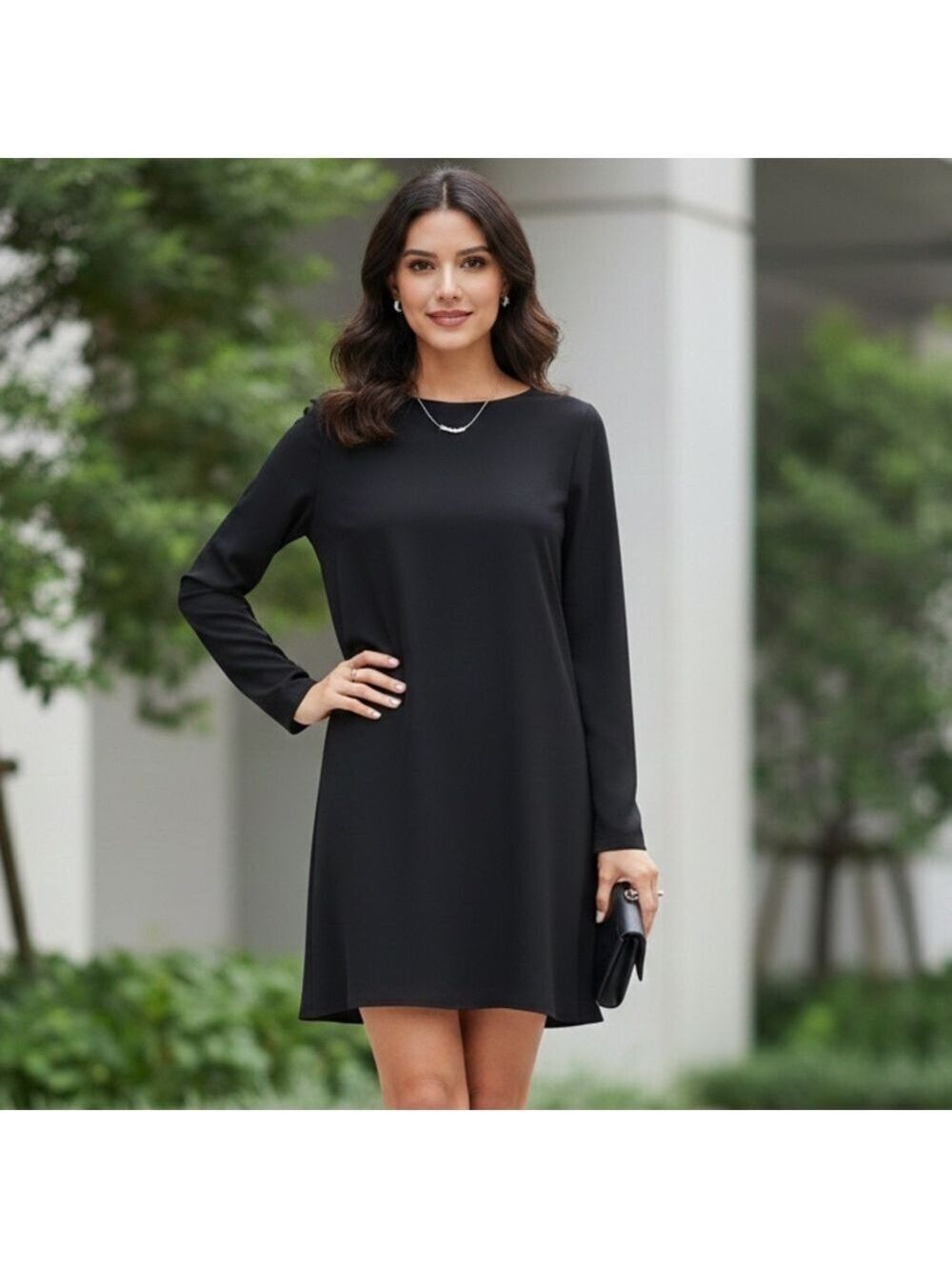 Bryn Walker Bamboo Organic Cotton Stretch Tunic Dress MED Black Lagenlook USA